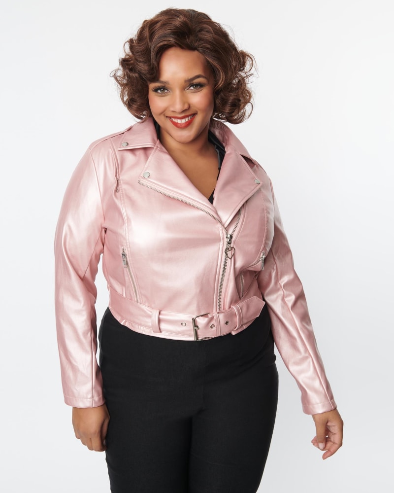Pink vegan leather on sale jacket